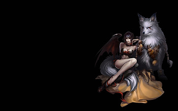 Fox girl, animal, white, black, fantasy, ahri, girl, luminos, fox HD wallpaper