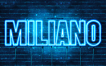 Miliano, , with names, Miliano name, blue neon lights, Miliano Birtay, Happy Birtay Miliano, popular italian male names, with Miliano name HD wallpaper