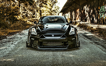 Nissan GT-R, R35, , front view, black Nissan GT-R, exterior, tuning GT-R R35, black R35, Japanese sports cars, Nissan HD wallpaper