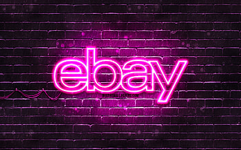 Ebay purple logo, , purple brickwall, Ebay logo, brands, Ebay neon logo, Ebay HD wallpaper