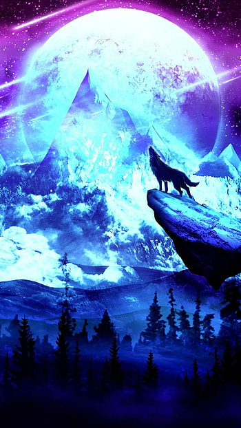 Cool blue wolf, Prismatic beauty, Iridescent marvel, Striking color palette HD phone wallpaper