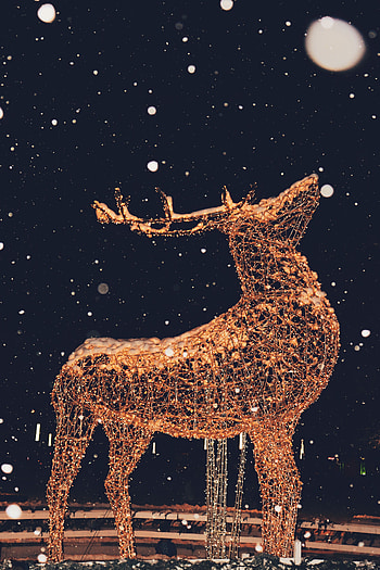 Snow, Miscellanea, Miscellaneous, Illumination, Sculpture, Garland, Deer, Garlands, Illuminations, Festive HD phone wallpaper
