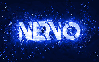 Nervo dark blue logo, , Australian DJs, dark blue neon lights, Olivia Nervo, Miriam Nervo, dark blue abstract background, Nick van de Wall, Nervo logo, music stars, Nervo HD wallpaper