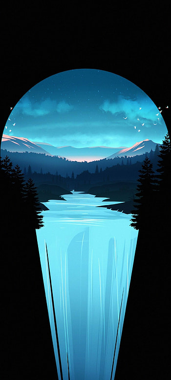 Amoled black waterfall, Vector , Stunning visual, Eye-catching design HD phone wallpaper