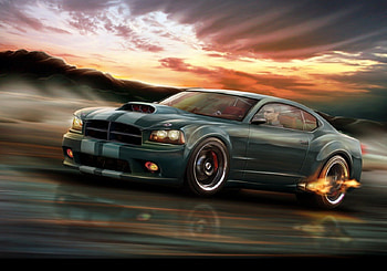 Dodge Charger, charger, car, flames, sky, dodge HD wallpaper