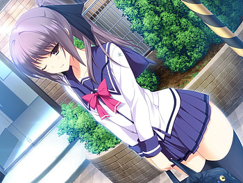 tagme, brown eyes, wink, uniform, head band, black hair, long hair HD wallpaper