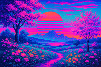 Neon Sunset Landscape, neon colors HD wallpaper