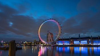 London Eye illuminated at dawn, England, man made, London Eye HD wallpaper