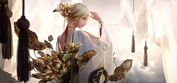 Fantasy girl, golden, fantasy, girl, muke, mu ke HD wallpaper