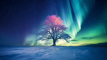 Tree Snow Aurora , aurora, northern-lights, nature HD wallpaper
