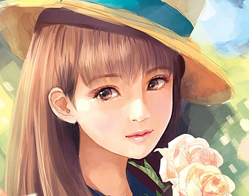 Girl n Roses, sexy, brown eyes, hot, cute, floral, girl, long hair, close up, anime girl, anime, petals, flower, brown hair, hat, female HD wallpaper