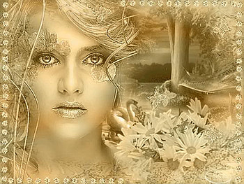 gold, girl, memory, swan, flower HD wallpaper