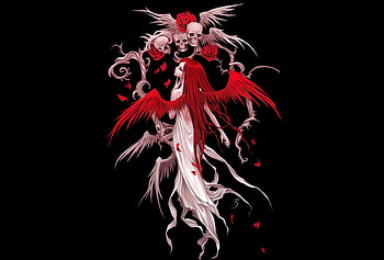 Demoness, wings, anna ignatieva, black, fantasy, red, skull, girl, demon HD wallpaper