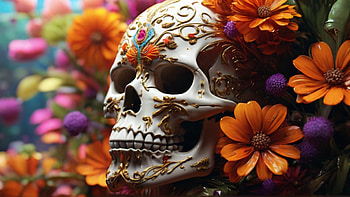Decorated Skull, decoration, skull, flower, dead, colorful HD wallpaper