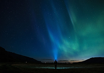 Dark, Silhouette, Starry Sky, Loneliness, Aurora Borealis, Northern Lights HD wallpaper