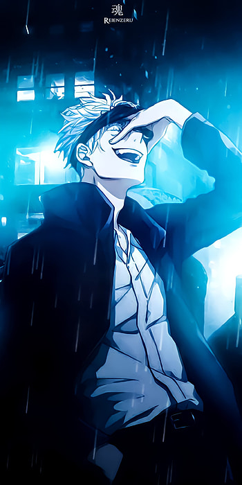 Gojo, rain, blue, neon, street, satorugojo, gojosatoru, jjk, jujutsukaisen, anime HD phone wallpaper