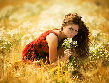 Flowers for you, sexy, girl, model, flowers HD wallpaper