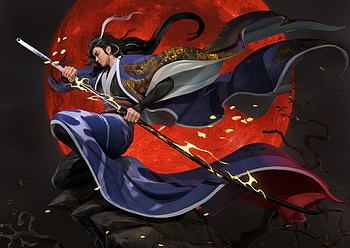 Warrior, blue, fantasy, art, cycle, man, red HD wallpaper