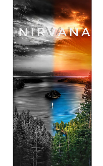 NIRVANA, atmosphere, sky, pinetree, nature, island, BnW, lake, sea HD phone wallpaper