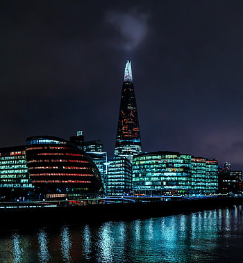 Blue lights, city, buildings HD phone wallpaper