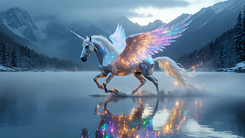 Unicorn Horse Walking On Frozen Lake, unicorn, winter, mirror, lake, frozen, artist, artwork, art, digital-art, ai, deviantart HD wallpaper