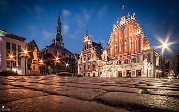 Riga, Latvia, night, Latvia, Riga, houses, church HD wallpaper