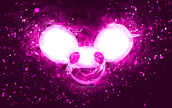 Deadmau5 purple logo, , canadian DJs, purple neon lights, creative, purple abstract background, Joel Thomas Zimmerman, Deadmau5 logo, music stars, Deadmau5 HD wallpaper