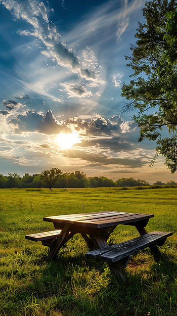 Serenity Sunset Picnic Table, picnic table HD phone wallpaper
