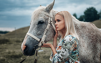 Beautiful Girl, outdoor, model, horse, woman HD wallpaper