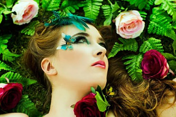 Style of a butterfly, roses, eyes, girl, beauty, make-up, portrait, flowers, lips HD wallpaper