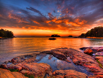 After the rain, sea, rain, sundown, beautiful, reflection, clouds, nature, sky, water, sunset, ocean HD wallpaper