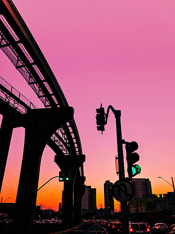 Cities, Sunset, Sky, City, Movement, Traffic, Traffic Light HD phone wallpaper