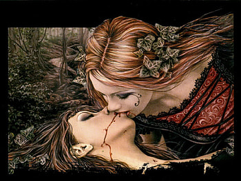 vampirekiss, kiss, vampire, abstract, fantasy HD wallpaper