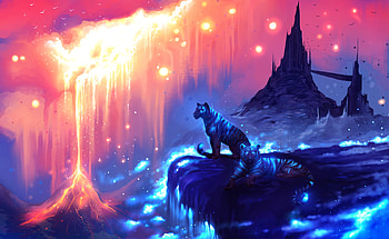 Fantasy, lave, blue, pink, tiger, ryky, luminos HD wallpaper