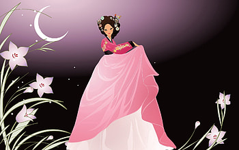 Sky, Moon, Dance, Vector, Girl, Style, Japanese HD wallpaper