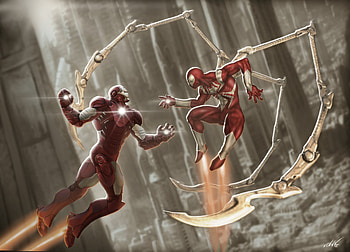 Iron Man And Red Scarlet Spiderman , iron-man, spiderman, superheroes, artwork, digital-art HD wallpaper