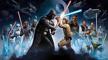 Princess Leia, Luke Skywalker, Video Game, Star Wars: Galaxy Of Heroes, Boba Fett, Chewbacca, Darth Maul, Darth Sidious, Darth Vader, Death Star, Emperor Palpatine, Han Solo, Mace Windu, Millennium Falcon, Yoda HD wallpaper