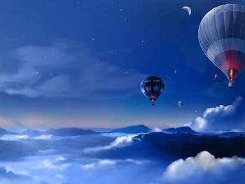 Landscape, Sky, Night, , Balloons HD wallpaper