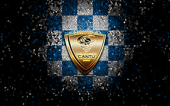 Pallacanestro Cantu, glitter logo, LBA, blue white checkered background, basketball, italian basketball club, Pallacanestro Cantu logo, mosaic art, Lega Basket Serie A HD wallpaper