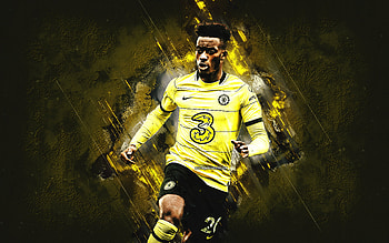 Callum Hudson-Odoi, Chelsea FC, English footballer, attacking midfielder, yellow stone background, Premier League, soccer HD wallpaper