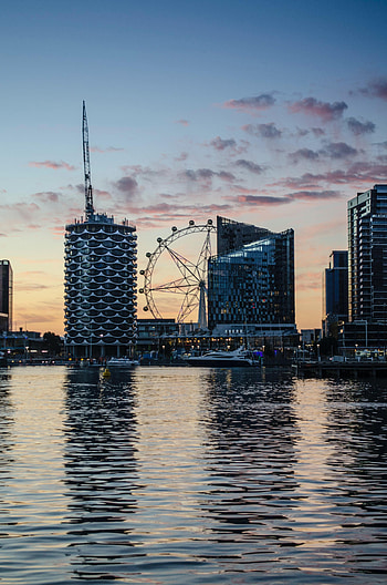 Cities, Water, City, Building, Attraction, Ferris Wheel HD phone wallpaper