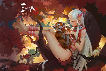 Change teeth, tiger, cub, fantasy, art, jinhao yang, cute, girl, luminos HD wallpaper