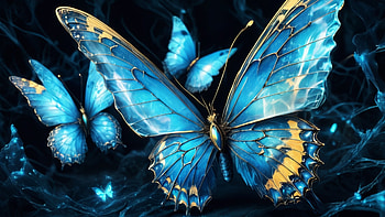 Butterflies, butterfly, blue, night, insect, glow HD wallpaper