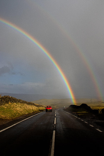 Auto, Nature, London, Rainbow, Road, Dahl, Distance HD phone wallpaper