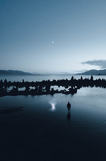 Landscape, Night, Lake, Dark, Silhouette HD phone wallpaper