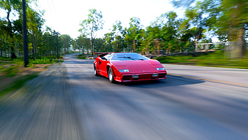 Lamborghini Countach, forest, road, sports car, video game, Forza Horizon 5 HD wallpaper