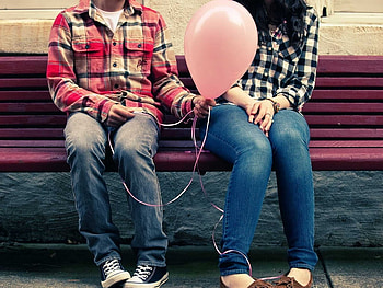 Boy and girl, pink, boy, love, girl, balloon, people HD wallpaper