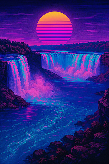 Neon Glow Niagara Falls , waterfall, neon, retro, landscape HD phone wallpaper