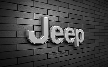 Jeep 3D logo, , gray brickwall, creative, cars brands, Jeep logo, 3D art, Jeep HD wallpaper