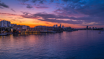 Cities, Sea, Twilight, City, Building, Dusk HD wallpaper